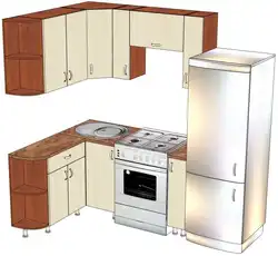 Дызайн кухні кутняй з халадзільнікам у куце