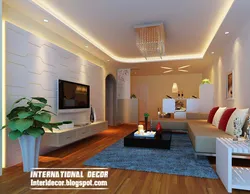 Two-level plasterboard ceilings for the living room photo design