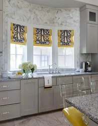 Curtains for gray and white kitchen photo