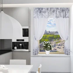 Curtains for gray and white kitchen photo