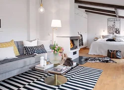 Living room bedroom design in Scandinavian style