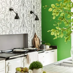 Non-woven wallpaper in the kitchen interior