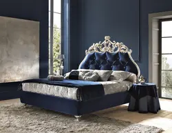 Interior with blue bed bedroom photo