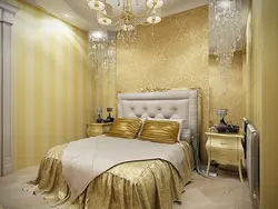 Интерьер спальни в золотых цветах