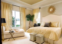 Bedroom interior in gold colors