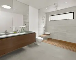 Bathroom design wood and concrete tiles