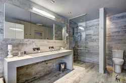 Bathroom design wood and concrete tiles