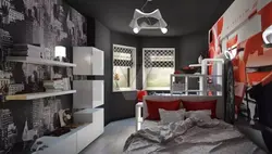 Gray teenager bedroom interior