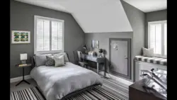 Gray teenager bedroom interior