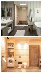 Bathroom Made Of Plastic Panels Design In A Wooden House