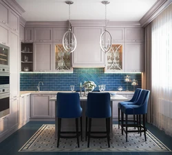 White kitchen with blue apron photo