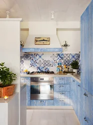 White kitchen with blue apron photo