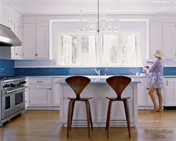 Белая Кухня С Синим Фартуком Фото