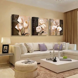 Paintings by artists in the living room interior