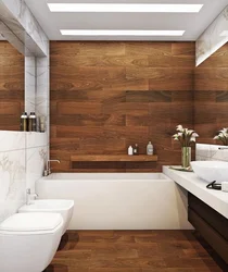 Finishing the bathroom with wooden panels photo