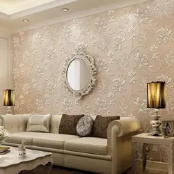 Fashionable wallpaper in the living room interior photo modern trends