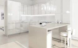 Interior Of A White Glossy Corner Kitchen