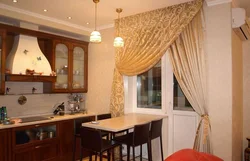 Photo of curtains on a kitchen window with an exit