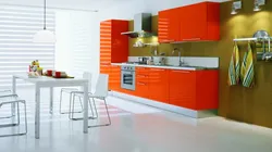 Кухня кораллового цвета в интерьере