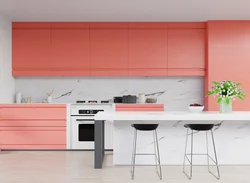 Coral-colored kitchen in the interior