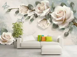 Wallpaper roses in the living room interior