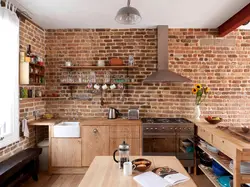 Wallpaper bricks in the kitchen in the interior