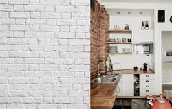 Wallpaper bricks in the kitchen in the interior