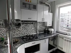 Kitchens in Khrushchev with a gas water heater and a refrigerator photo 5