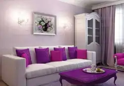 Living room interior in purple colors