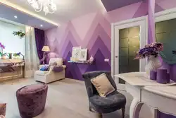Living room interior in purple colors