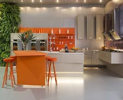 Kitchen Design With Orange Refrigerator