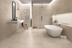 Bathroom interior beige porcelain tiles