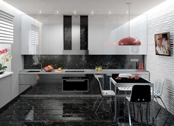 Kitchen interior with dark tiles photo