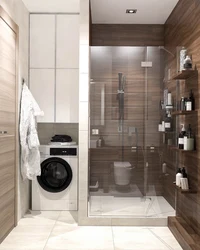 Bathroom Design With Shower And Washing Machine