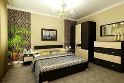 Wallpaper for a bedroom with brown furniture photo
