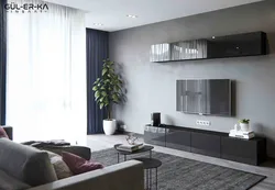 White gray kitchen living room design photo