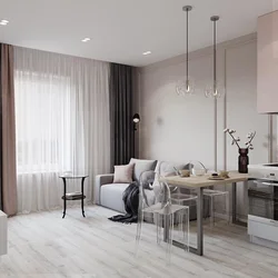 White Gray Kitchen Living Room Design Photo