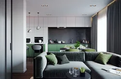 White Gray Kitchen Living Room Design Photo