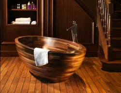 Bathtub In An Apartment Made Of Wood Photo