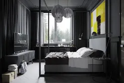 Дызайн спальні ў чорным стылі