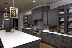 Gray Kitchen In The Interior Combination With Wallpaper