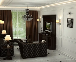 Living room interior with dark furniture in a classic style photo apartment