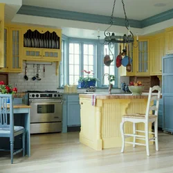 Yellow and blue kitchen design