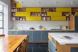 Дизайн кухни желто синего цвета