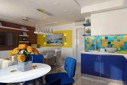 Yellow And Blue Kitchen Design