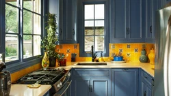 Yellow And Blue Kitchen Design