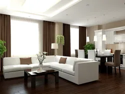 Living Room With Kitchen In A Modern Style Photo With Two Windows