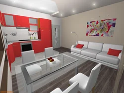 Photo red kitchen living room