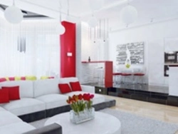 Photo red kitchen living room