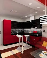 Фото красная кухня гостиная